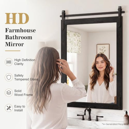 Farmhouse Bathroom Mirror 30x36 Inch Black Wall Mirror Rustic Style