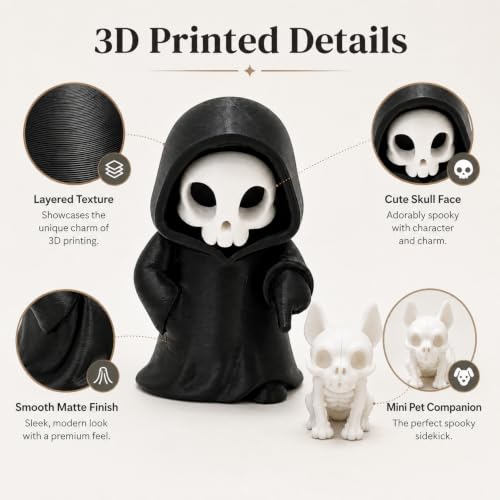 Halloween Gothic Skeleton Figurine with Puppy Companion - Spooky Desk Decor