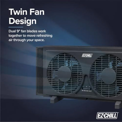 Twin Window Fan with Reversible Airflow, 2 Speed Settings, Auto-Locking Expanders