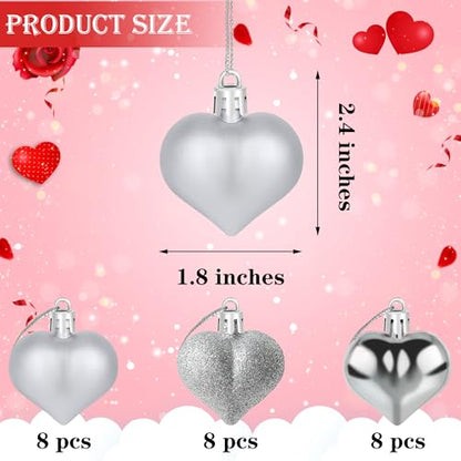 Silver Heart Ornaments 24 Pieces - Matte, Glossy & Glitter Finish, Valentine's Day Decor Variation of THIS listing: Silver / 24