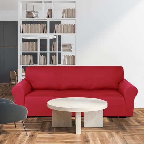 Peryiter Couch and Loveseat Sofa Covers Set - Xmas Red Milk Silk, Non Slip, Elastic