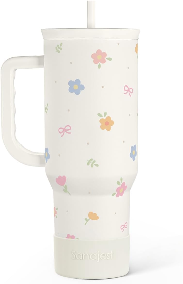 Skiennix Floral 40oz Slider Tumbler - Insulated Stainless Steel Travel Mug with Handle & Straw for Women