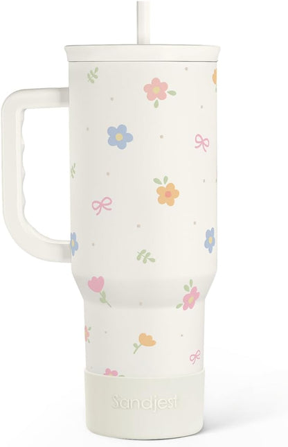 Skiennix Floral 40oz Slider Tumbler - Insulated Stainless Steel Travel Mug with Handle & Straw for Women