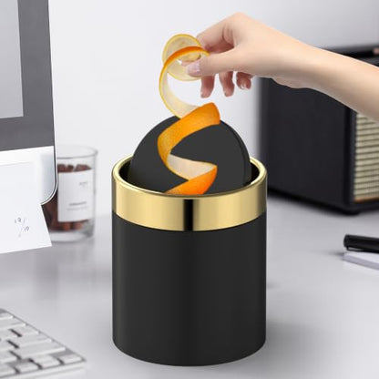 ANCALL Stainless Steel Small Trash Can with Soft‑Close Lid - Black, 1.5L