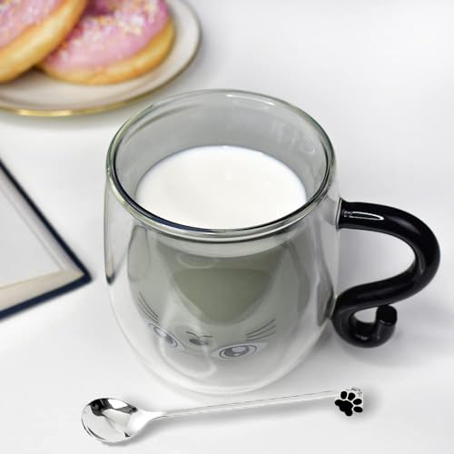 Black Cat Mug - Cute Double Walled Coffee Tea Cup with Handle - Halloween Gift for Cat Lovers (Black Variation)