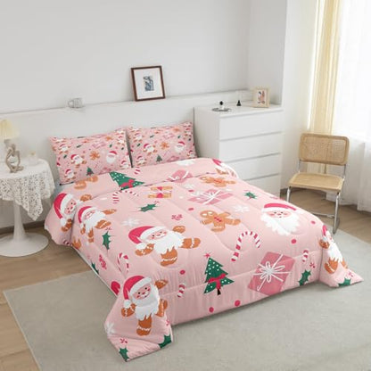 Feelyou Christmas Kids Comforter Set Full Pink Brown Bedding for Boys Girls