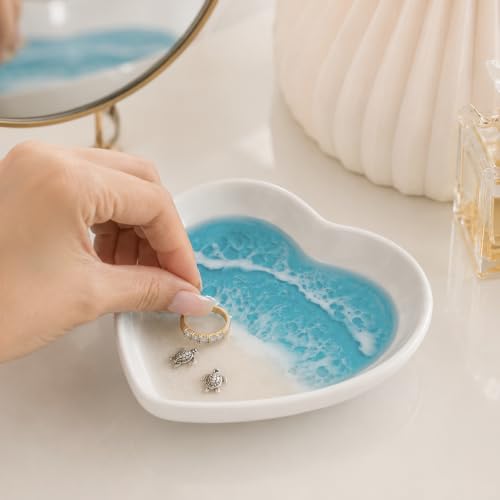 Beach Jewelry Dish Heart Sea Turtle Ring Holder with Marine Resin Decor