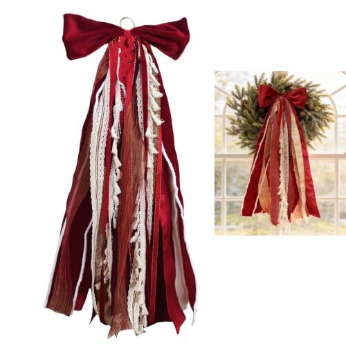 Red Velvet Christmas Bow for Wreath Front Door Decor - Large 9.8 Inch