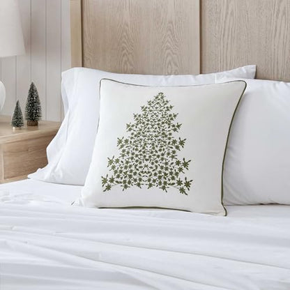 Holiday Tree Green Cotton Decorative Throw Pillow 20x20