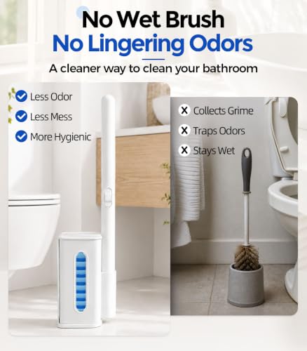 Disposable Toilet Brush and Holder Set with 48 Refill Heads - One Size