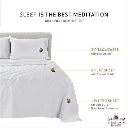 Bluemoon Homes Egyptian Cotton Sheets Queen Size 4 Piece Sheet Set - All Around Elastic 18" Deep Fitted Sheet, Extra Soft & Best Bed Sheets - Natural White Queen Bedding Set