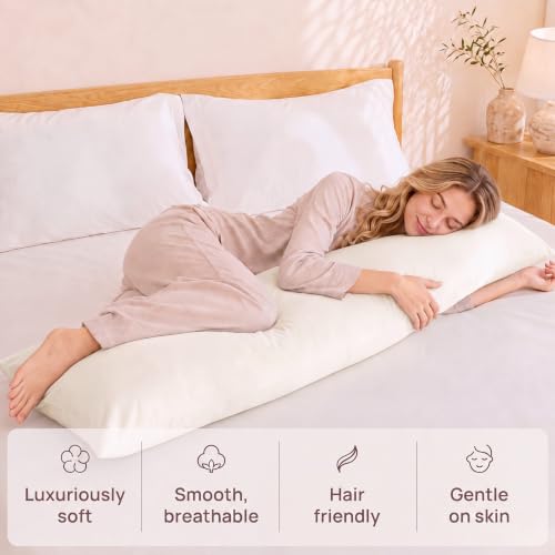 Cream 100% Cotton Sateen Body Pillowcase 20x54 with Envelope Closure - Soft & Hotel Style Bedding