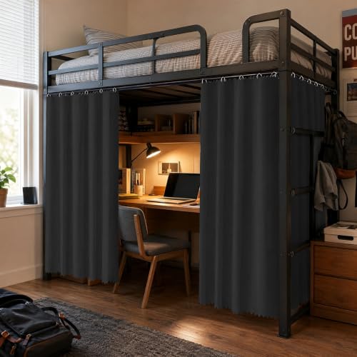 Twin XL Bunk Bed Curtain Set - Black, 47 x 78.7 Inches, Pack of 2 - Blackout Privacy Panels for Dorms