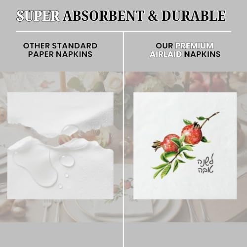 Pomegranate Watercolor Cocktail Napkins for Rosh Hashanah - 20 Pack - Linen Feel Disposable Hand Towels