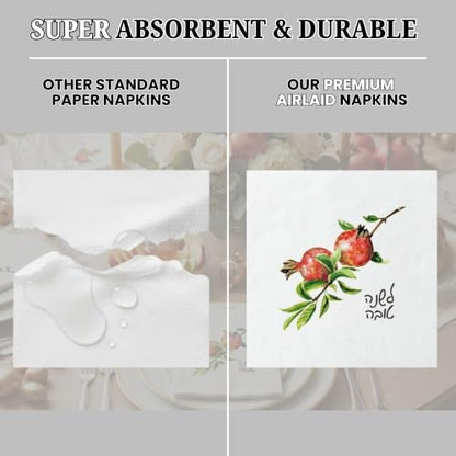 Pomegranate Watercolor Cocktail Napkins for Rosh Hashanah - 20 Pack - Linen Feel Disposable Hand Towels