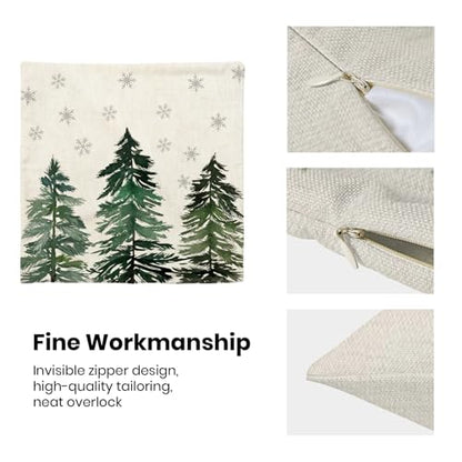 Sage Green Christmas Pillow Covers 18x18 Inch Set of 2 Snowflake & Tree Design
