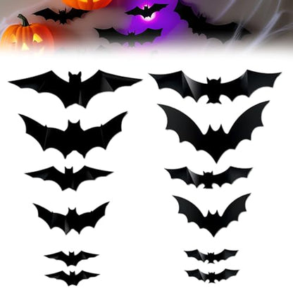 Halloween 3D LED Bat Decorations - 12pcs Glowing Wall Bats for Party & Home Decor