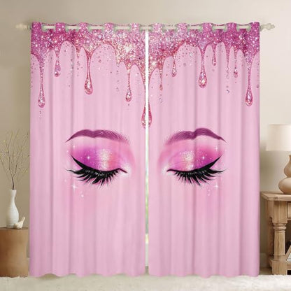 Pastel Pink Sparkling Droplets Blackout Curtains for Nursery & Bedroom, 2 Panels, 46.5W x 63L inches