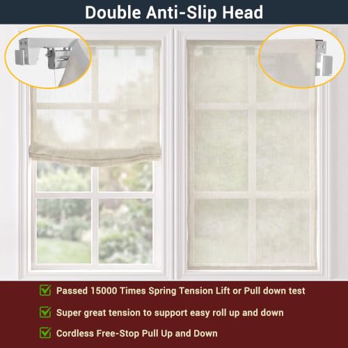 No Drill Roman Shades 35x36 Inch Semi-View Beige Window Treatment with Soft Wave Rib