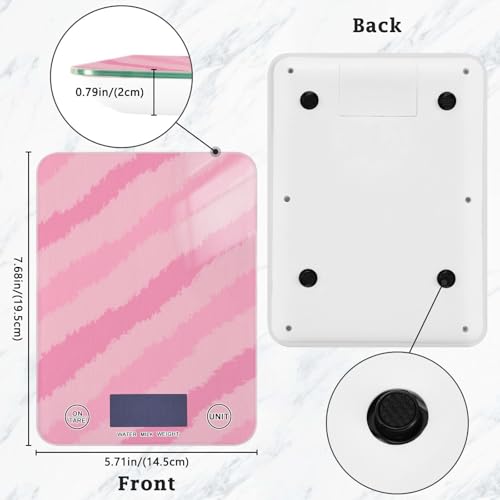 QwThum Food Scale Kitchen Digital Scale Food Ounces and Grams Dieting Baking Cooking Waterproof Glass Panels LCD Display,4 Units Scale Tare Function Stripes Pink