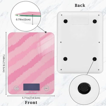 QwThum Food Scale Kitchen Digital Scale Food Ounces and Grams Dieting Baking Cooking Waterproof Glass Panels LCD Display,4 Units Scale Tare Function Stripes Pink