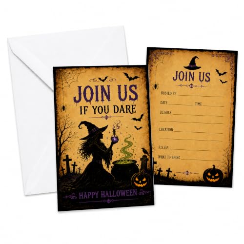 Halloween Party Invitations Gothic Witch Cauldron Fill-In Cards - Variation 013