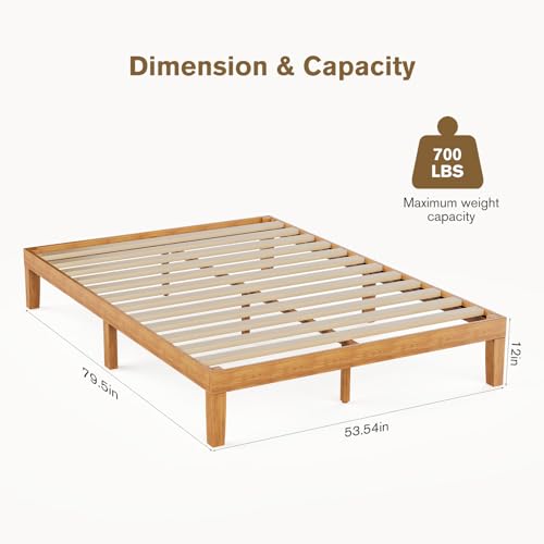 Honey Oak 12 Inch Full Bed Frame - 3.5 Inch Thick Wooden Platform