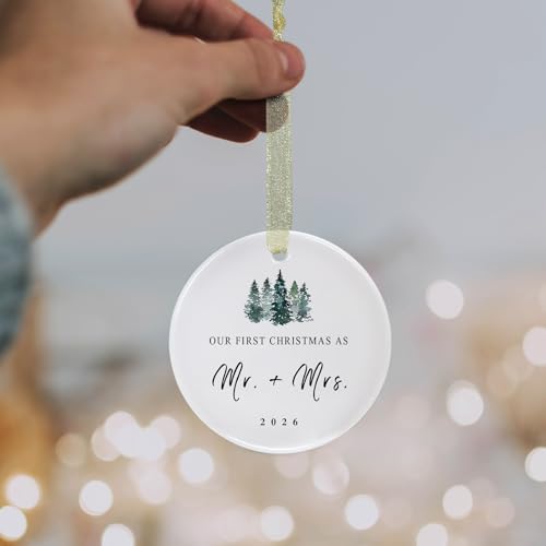 First Christmas as Mr and Mrs Ornament 2026 - Green Christmas Tree Variation