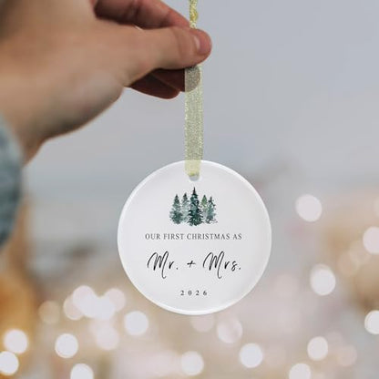 First Christmas as Mr and Mrs Ornament 2026 - Green Christmas Tree Variation