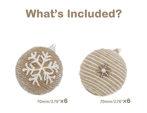 Farmhouse Christmas Ornaments Set - 12 Shatterproof Rustic Tree Decorations 70mm / 2.75