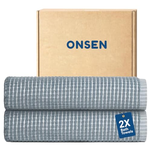 Onsen Waffle Cotton Bath Towel Set - Chambray 2 Pieces with Hand & Face Towels