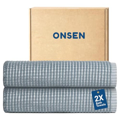 Onsen Waffle Cotton Bath Towel Set - Chambray 2 Pieces with Hand & Face Towels