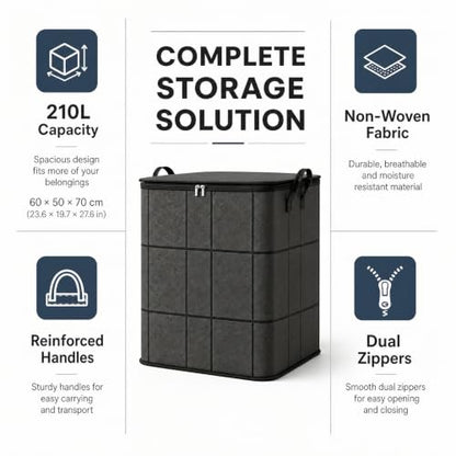 Large Capacity Foldable Storage Bag with Reinforced Handles - 180L