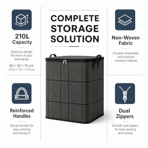 180L Foldable Storage Bags Set with Reinforced Handles - Large Capacity Closet Organizers