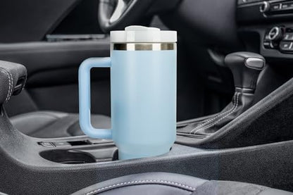 Elanze Designs 40 oz Stainless Steel, Large Water Bottle, Coffee Mug, Spill & Leak Resistant, Thermal Travel Tumbler With Handle, Lid & Straw, Pastel Blue