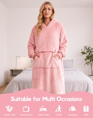 MANCYFIT Women’s Wearable Blanket Hoodie Oversized Sherpa Adult Pink Long Variation