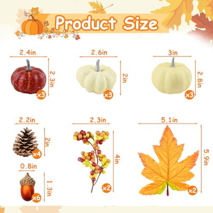 LEBERY Cream Mini Artificial Pumpkin Fall Set with Harvest Decorations