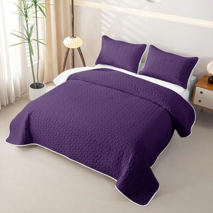 Feelyou Deep Purple Twin Size Quilt Set - Solid Color Bedspread Coverlet for All Seasons