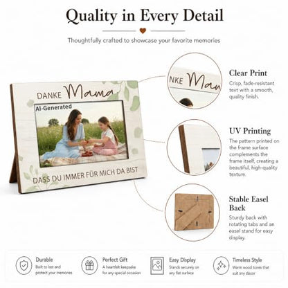 Mom Wooden Photo Frame - Holds 4x6 Inch Pictures, Gift for Mother, Birthday & Christmas