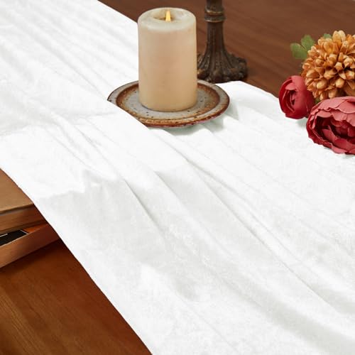 Velvet Ivory White Table Runner 20x120 Inch - Elegant Dining Decor
