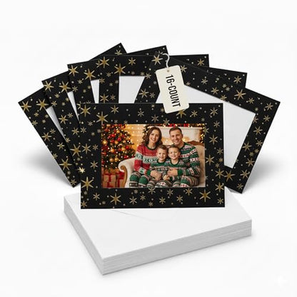 Christmas Photo Frame Cards Black and Gold 16-Pack