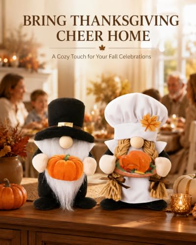 Pilgrim Chef Gnome Decor - Fall Harvest Thanksgiving Plush Set (2 Pack)