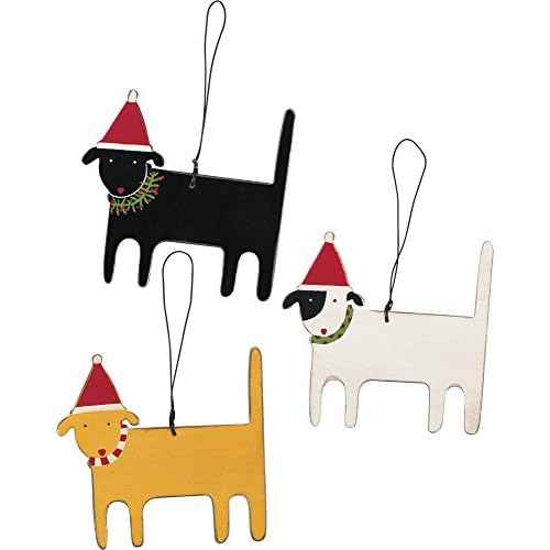 Primitives by Kathy Rustic Wood Ornaments, Set of 3,, White, Black, Yellow (23155), Christmas