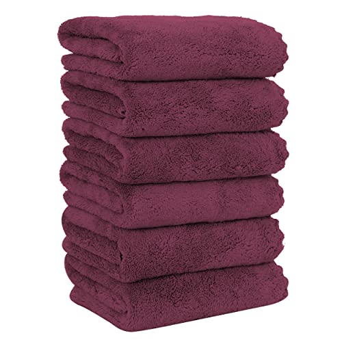 MOONQUEEN 18 Pack Premium Hand Towels - Quick Drying - Microfiber Coral Velvet Highly Absorbent Towels - Multipurpose Use as Hotel, Bathroom, Shower, Spa, Hand Towel 16 x 28 inches (Plum)