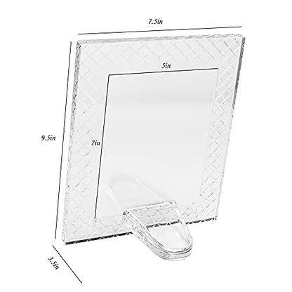 kitCom 5x7 Inch Crystal Wedding Photo Frame with Embossed Design – Keepsake Tabletop Display, Clear Gift Box