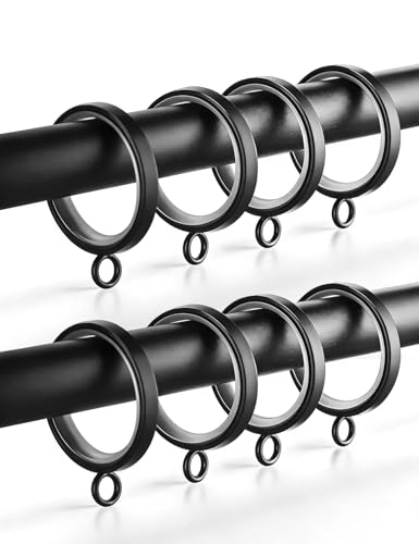 24 Pack Black Curtain Rings with Clips - 1-5/8 Inch Slim Fit, Noiseless Glide