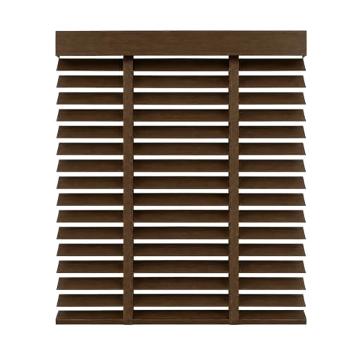 Dark Walnut Custom Size Wooden Blinds - Cordless Venetian Window Shades with 2" Slats for Room Darkening & Privacy