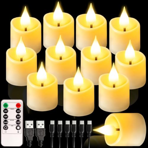 Rechargeable Flameless Tea Lights 12 Pack with Remote & Timer - Safe LED Candles