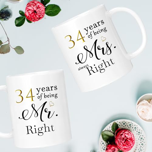 34th Anniversary Coffee Mug Gift Set of 2 with Gift Box - Always Right Couple Celebration