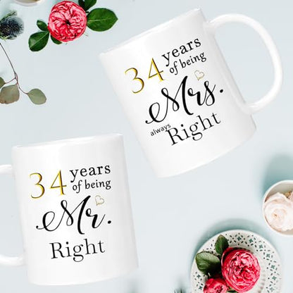 34th Anniversary Coffee Mug Gift Set of 2 with Gift Box - Always Right Couple Celebration